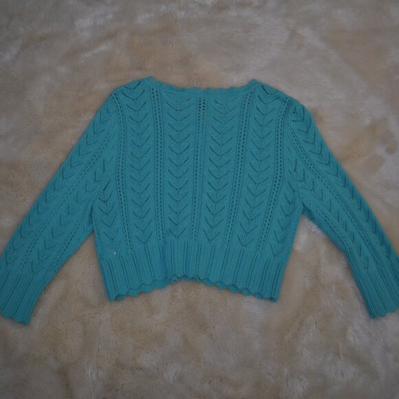 Express Teal Cropped Cotton Knit Cardigan Sweater Size Large - Picture 9 of 15